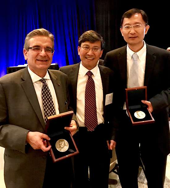 Professor Ares Rosakis (Caltech) and Professor Huajian Gao (Brown University) were awarded the 2016 and 2017 von Karman Medals, respectively, by Professor JS Chen (UCSD), President of the Engineering Mechanics Institute, ASCE, at its annual conference in San Diego, CA, in June, 2017.