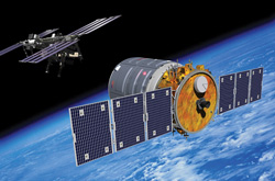 Artist’s rendering of the Cygnus spacecraft, designed to transport supplies unmanned to the International Space Station. Cygnus