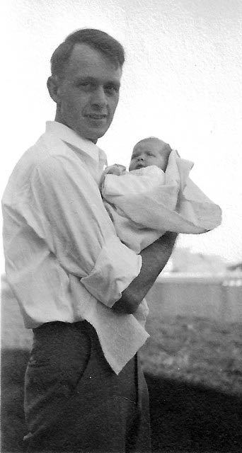 Francis Clauser with firstborn, daughter Caroline (Cary), 1939.